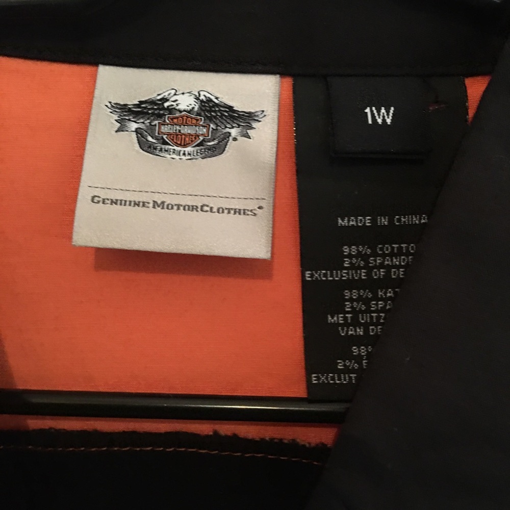 Harley Davidson A Womens 1W Zip Garage Shirt Top Black Coral Turquoise Biker - Picture 3 of 10